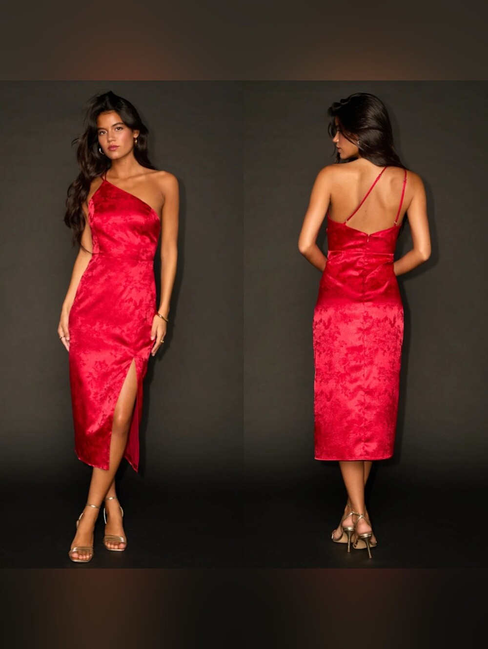 Lulus Desirable Dream Red Satin Jacquard Halter Neck Midi Dress S Wedding Party